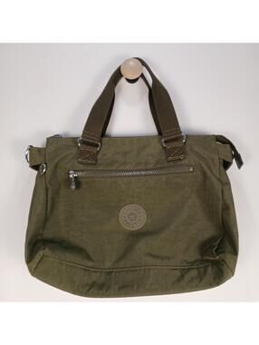 Kipling Handbag Khaki Nylon Tote Shoulder Bag Multi Pocket Travel Casual